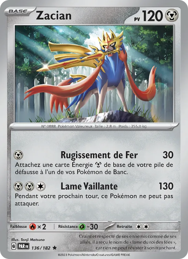 Carte Pokémon Zacian de l'extension Faille Paradoxe