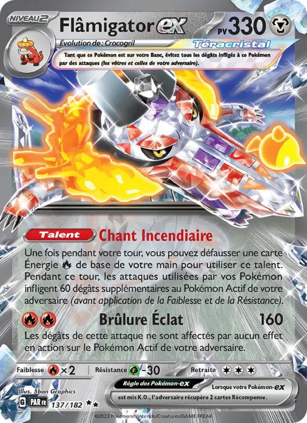 Carte Pokémon Flâmigator-ex de l'extension Faille Paradoxe