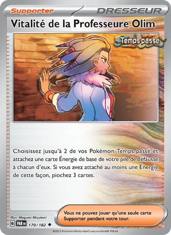 Carte Pokémon Vitalité de la Professeure Olim de l'extension Faille Paradoxe