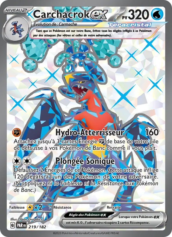 Carte Pokémon Carchacrok-ex de l'extension Faille Paradoxe