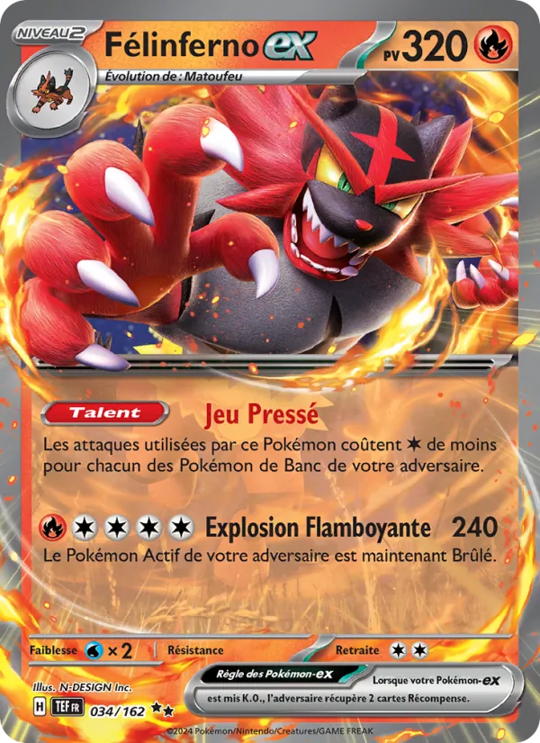 Carte Pokémon Félinferno-ex de l'extension Forces Temporelles