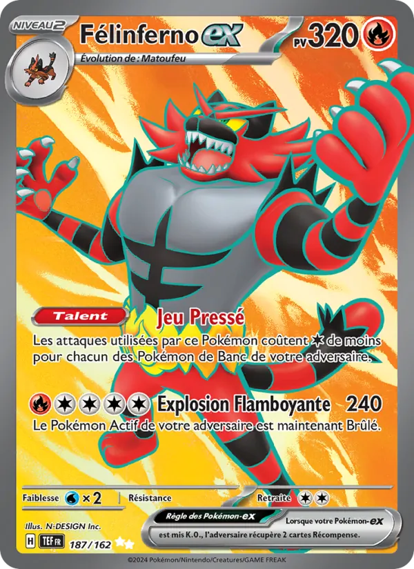 Carte Pokémon Félinferno-ex de l'extension Forces Temporelles