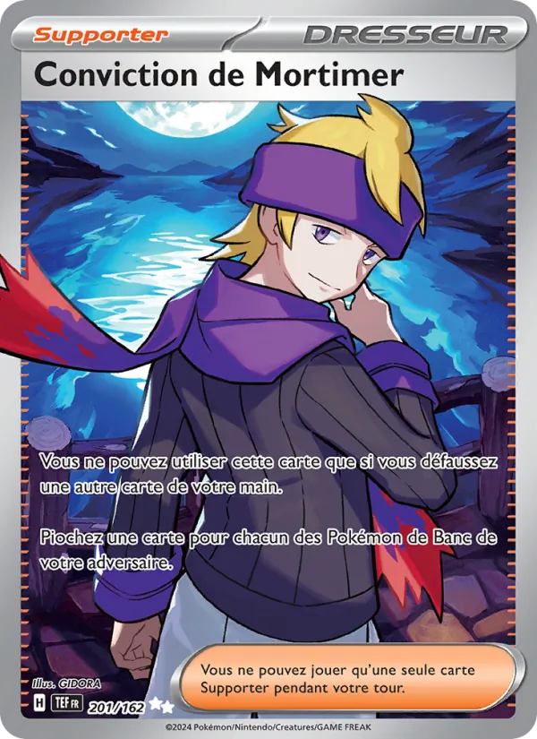 Carte Pokémon Conviction de Mortimer de l'extension Forces Temporelles