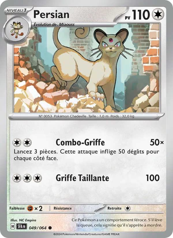 Carte Pokémon Persian de l'extension Fable Nébuleuse