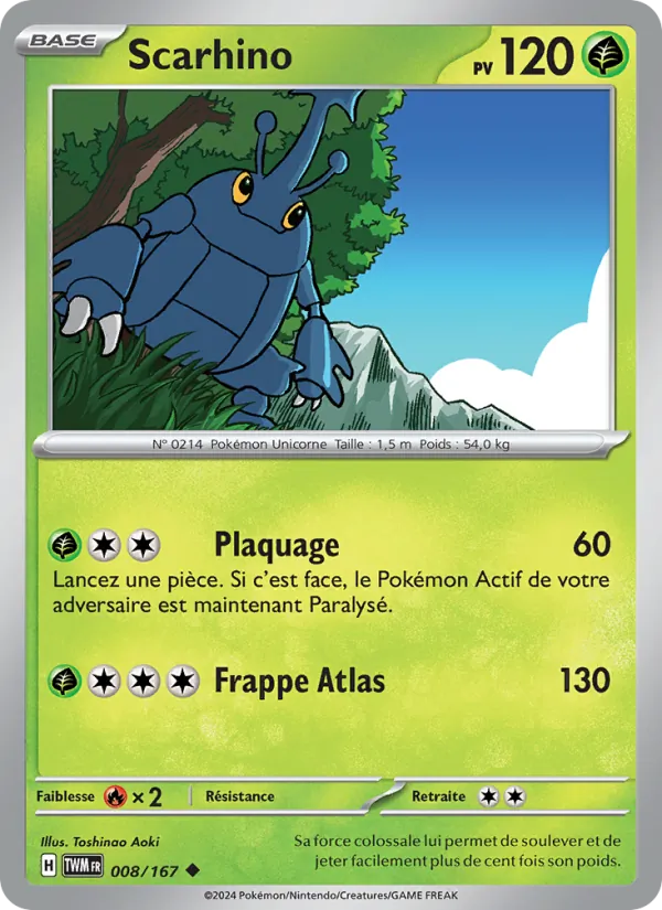 Carte Pokémon Scarhino de l'extension Mascarade Crépusculaire