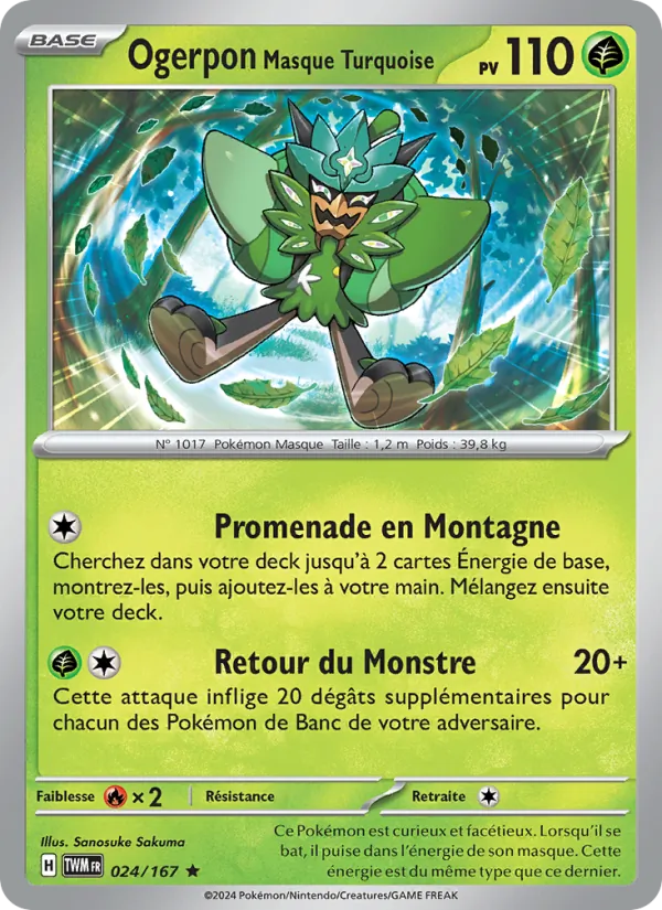 Carte Pokémon Ogerpon Masque Turquoise de l'extension Mascarade Crépusculaire