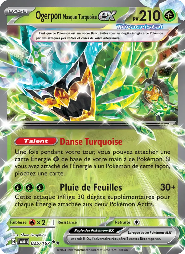 Carte Pokémon Ogerpon Masque Turquoise-ex de l'extension Mascarade Crépusculaire