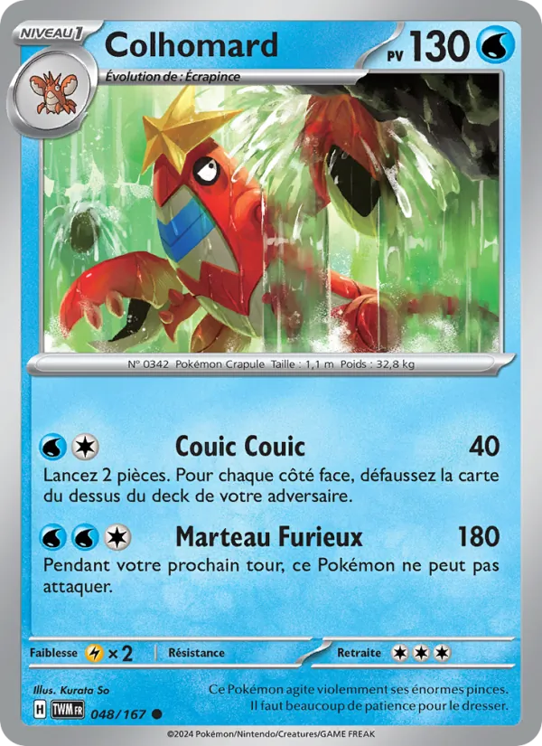 Carte Pokémon Colhomard de l'extension Mascarade Crépusculaire