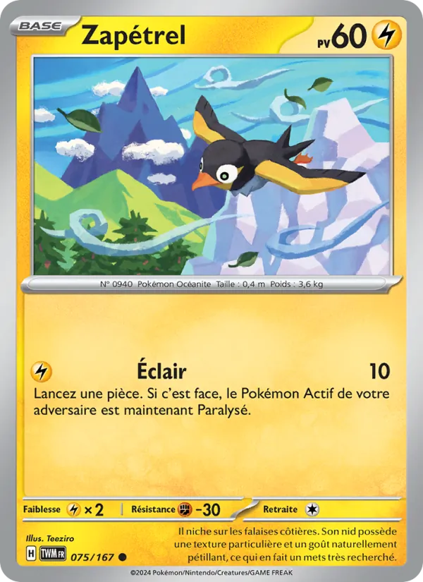 Carte Pokémon Zapétrel de l'extension Mascarade Crépusculaire