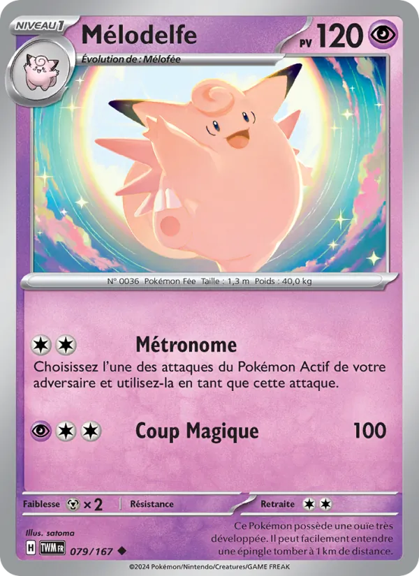 Carte Pokémon Mélodelfe de l'extension Mascarade Crépusculaire