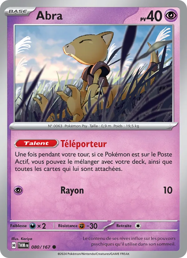 Carte Pokémon Abra de l'extension Mascarade Crépusculaire