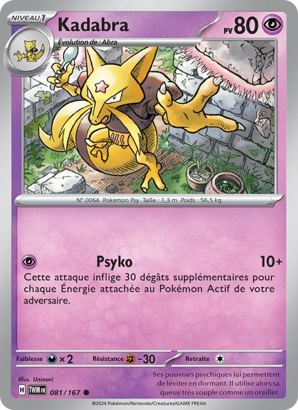 Carte Pokémon Kadabra de l'extension Mascarade Crépusculaire