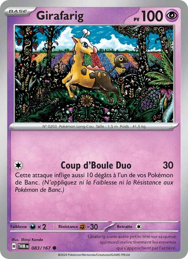 Carte Pokémon Girafarig de l'extension Mascarade Crépusculaire