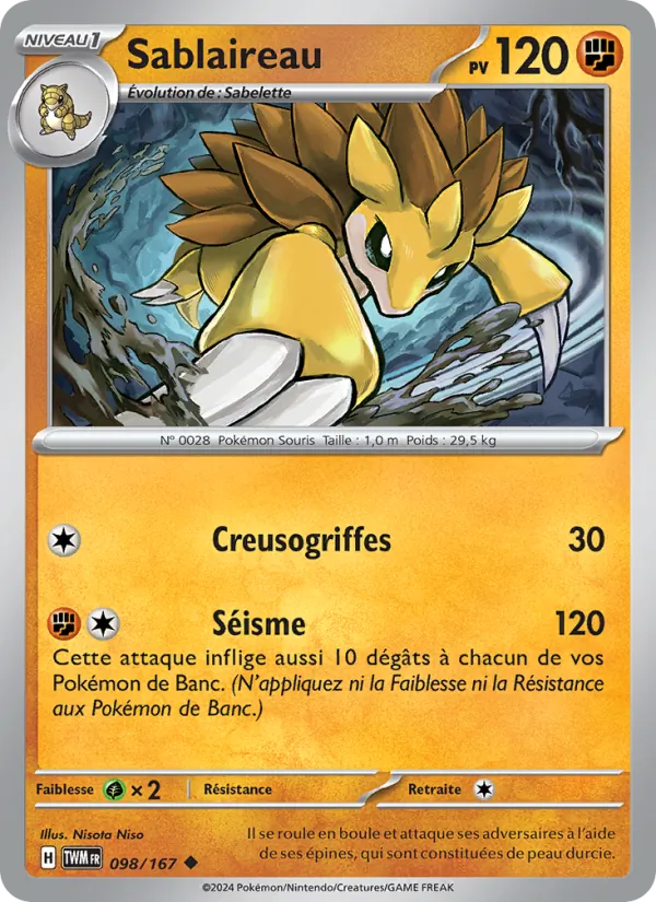 Carte Pokémon Sablaireau de l'extension Mascarade Crépusculaire