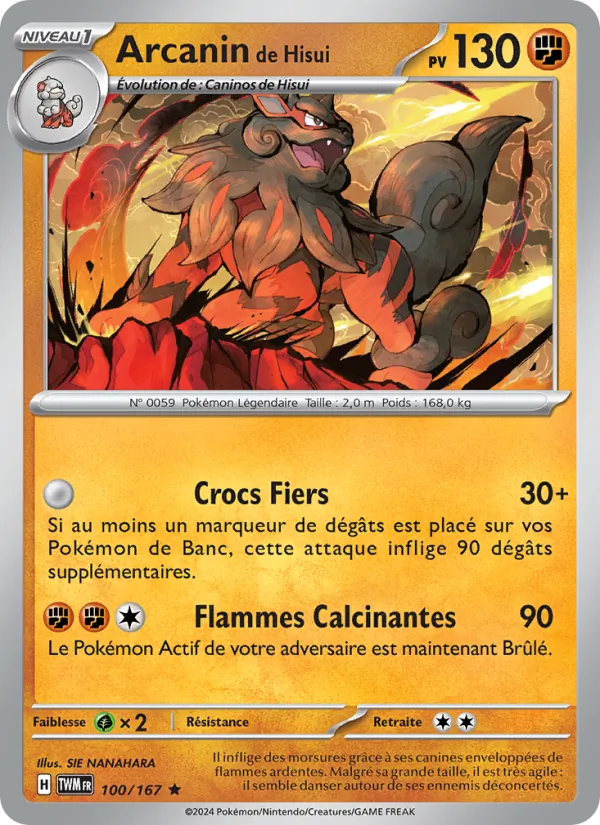 Carte Pokémon Arcanin de Hisui de l'extension Mascarade Crépusculaire