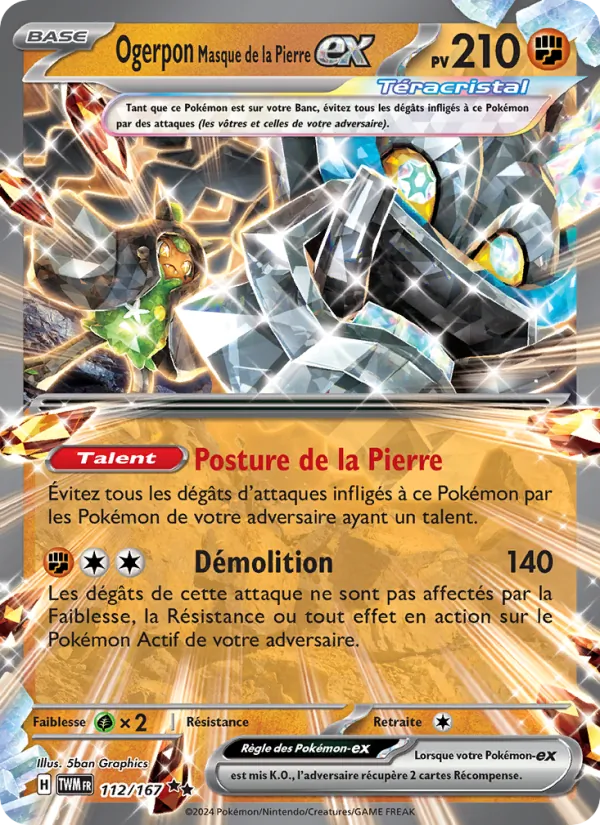 Carte Pokémon Ogerpon Masque de la Pierre-ex de l'extension Mascarade Crépusculaire
