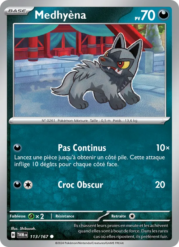 Carte Pokémon Medhyèna de l'extension Mascarade Crépusculaire