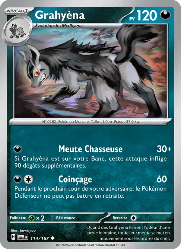 Carte Pokémon Grahyèna de l'extension Mascarade Crépusculaire