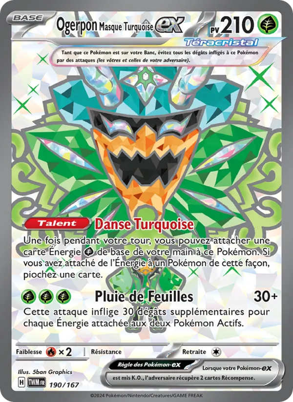 Carte Pokémon Ogerpon Masque Turquoise-ex de l'extension Mascarade Crépusculaire