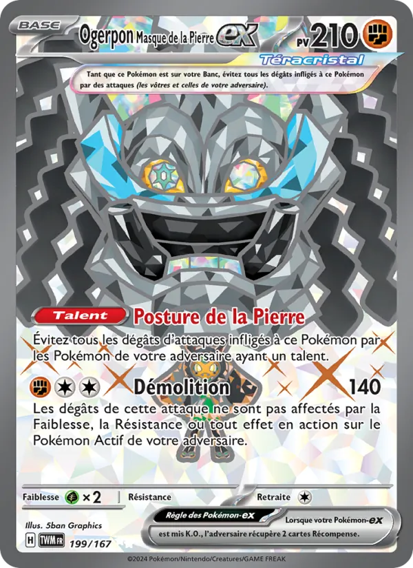 Carte Pokémon Ogerpon Masque de la Pierre-ex de l'extension Mascarade Crépusculaire