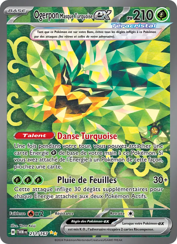 Carte Pokémon Ogerpon Masque Turquoise-ex de l'extension Mascarade Crépusculaire