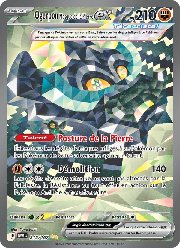 Carte Pokémon Ogerpon Masque de la Pierre-ex de l'extension Mascarade Crépusculaire