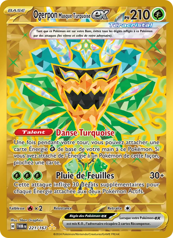 Carte Pokémon Ogerpon Masque Turquoise-ex de l'extension Mascarade Crépusculaire