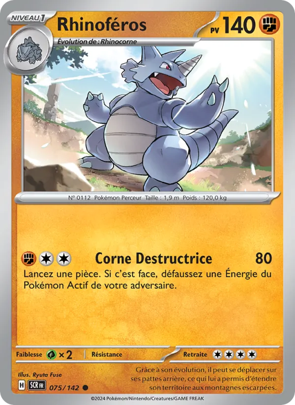 Carte Pokémon Rhinoféros de l'extension Couronne Stellaire