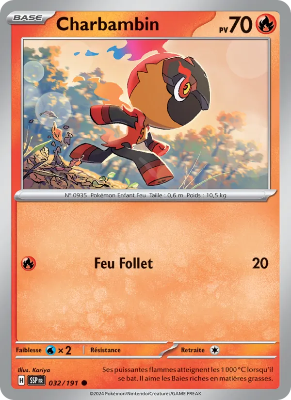 Carte Pokémon Charbambin de l'extension Étincelles Déferlantes