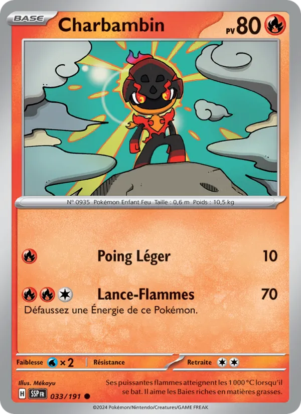 Carte Pokémon Charbambin de l'extension Étincelles Déferlantes