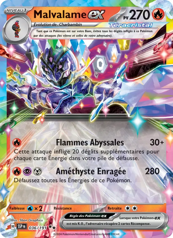Carte Pokémon Malvalame-ex de l'extension Étincelles Déferlantes