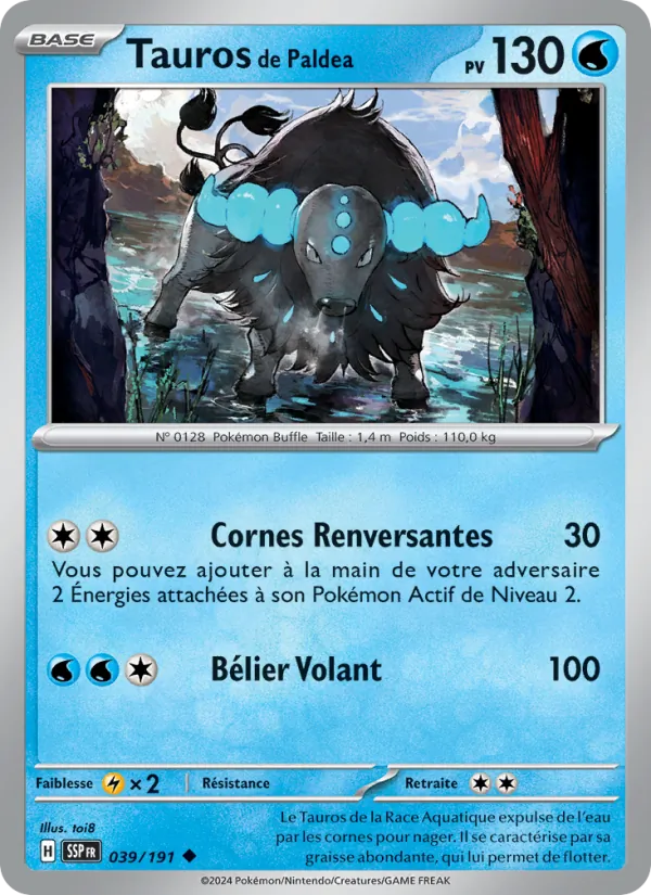 Carte Pokémon Tauros de Paldea de l'extension Étincelles Déferlantes