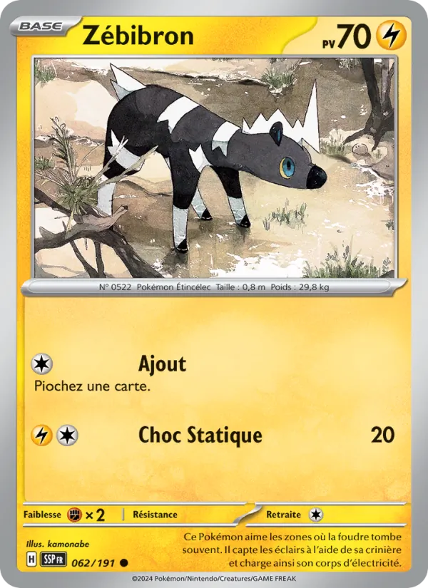 Carte Pokémon Zébibron de l'extension Étincelles Déferlantes