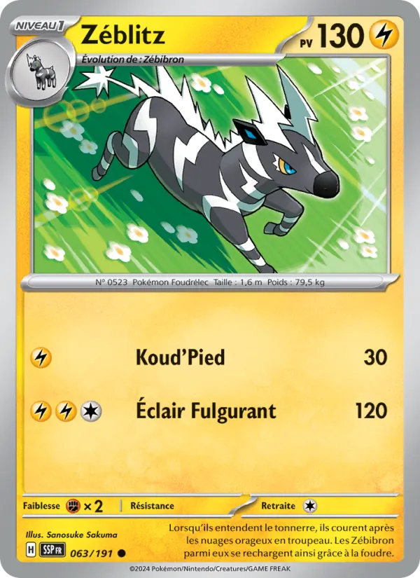 Carte Pokémon Zéblitz de l'extension Étincelles Déferlantes