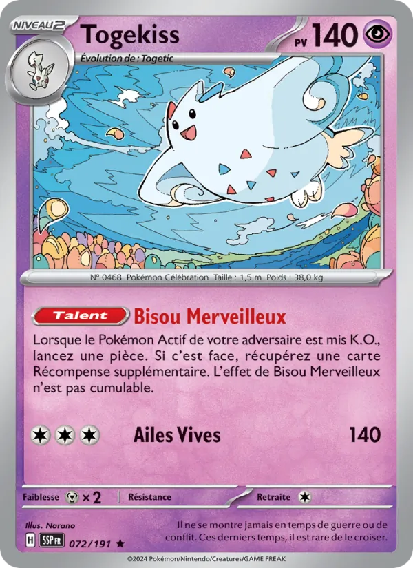 Carte Pokémon Togekiss de l'extension Étincelles Déferlantes