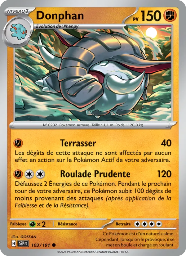Carte Pokémon Donphan de l'extension Étincelles Déferlantes