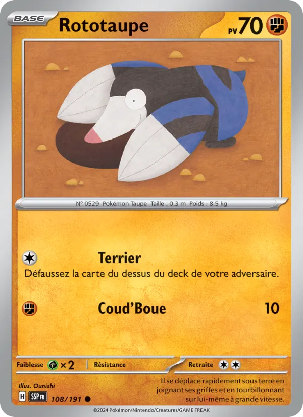 Carte Pokémon Rototaupe de l'extension Étincelles Déferlantes