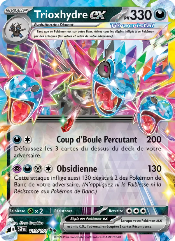 Carte Pokémon Trioxhydre-ex de l'extension Étincelles Déferlantes