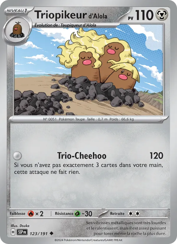 Carte Pokémon Triopikeur d'Alola de l'extension Étincelles Déferlantes