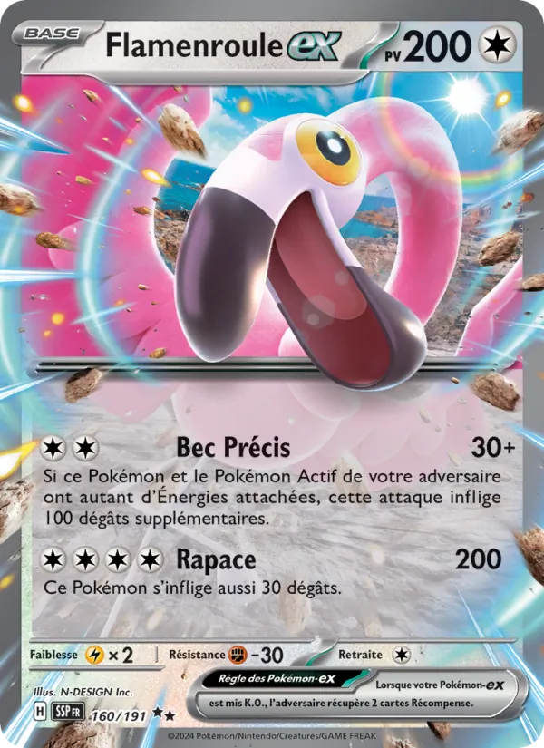Carte Pokémon Flamenroule-ex de l'extension Étincelles Déferlantes