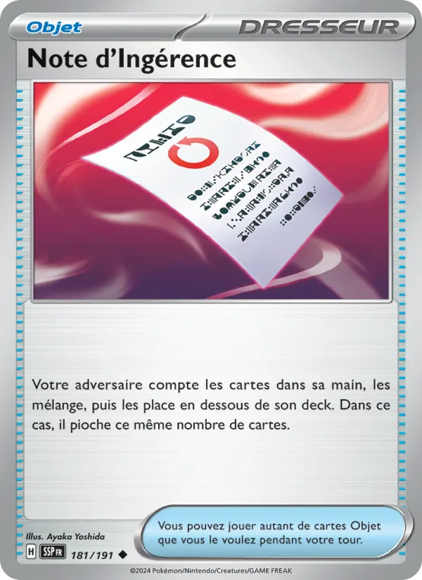 Carte Pokémon Note d'Ingérence de l'extension Étincelles Déferlantes