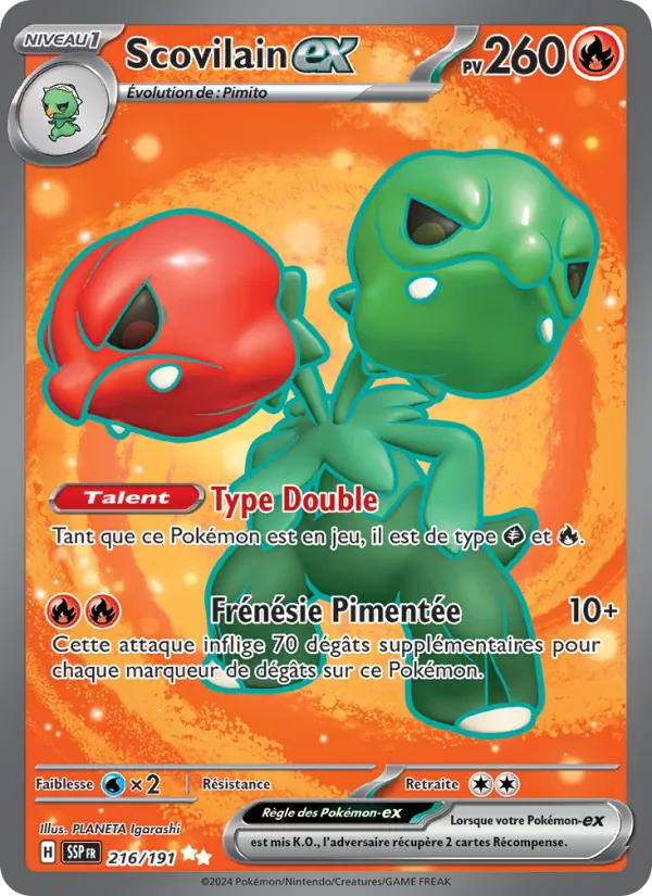 Carte Pokémon Scovilain-ex de l'extension Étincelles Déferlantes