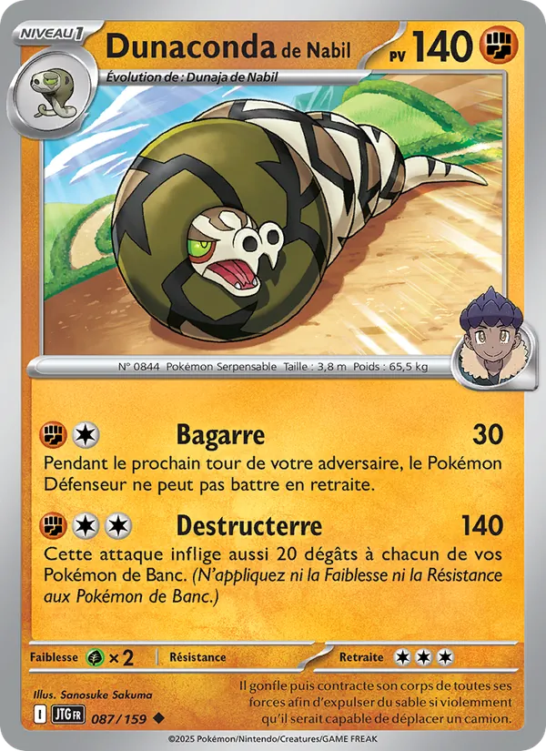 Carte Pokémon Dunaconda de Nabil de l'extension Aventures Ensemble