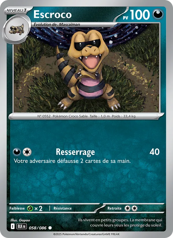 Carte Pokémon Escroco de l'extension Foudre Noire