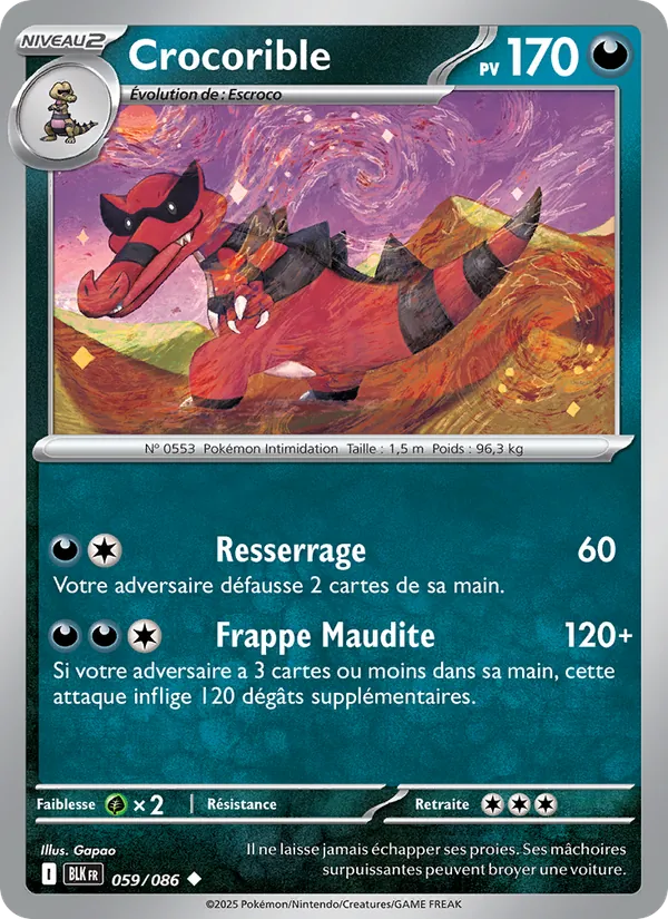 Carte Pokémon Crocorible de l'extension Foudre Noire