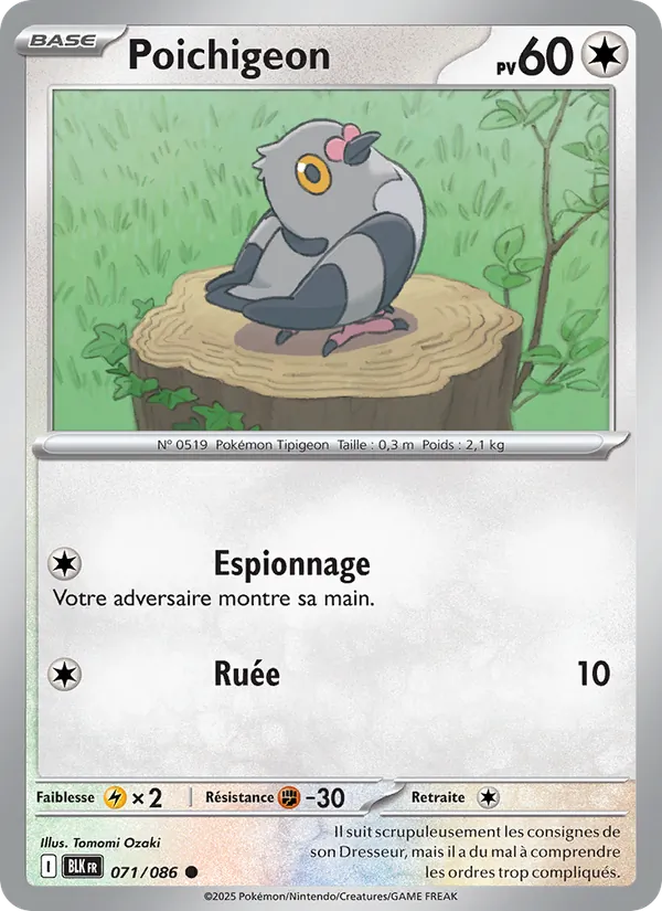 Carte Pokémon Poichigeon de l'extension Foudre Noire