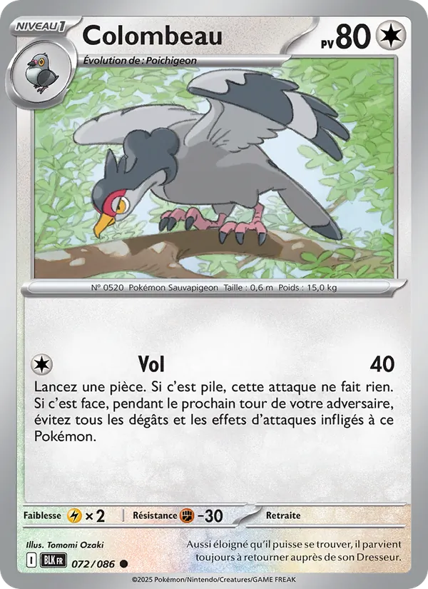 Carte Pokémon Colombeau de l'extension Foudre Noire