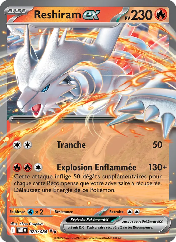 Carte Pokémon Reshiram-ex de l'extension Flamme Blanche