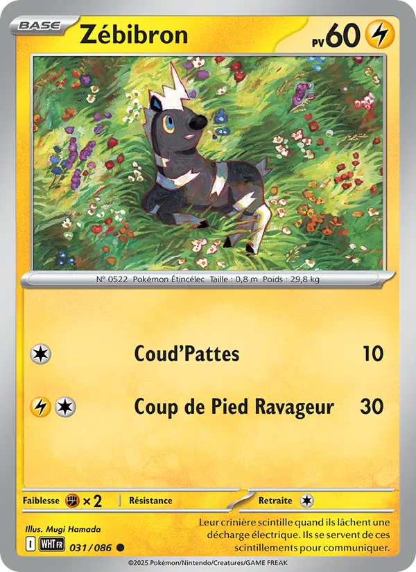 Carte Pokémon Zébibron de l'extension Flamme Blanche