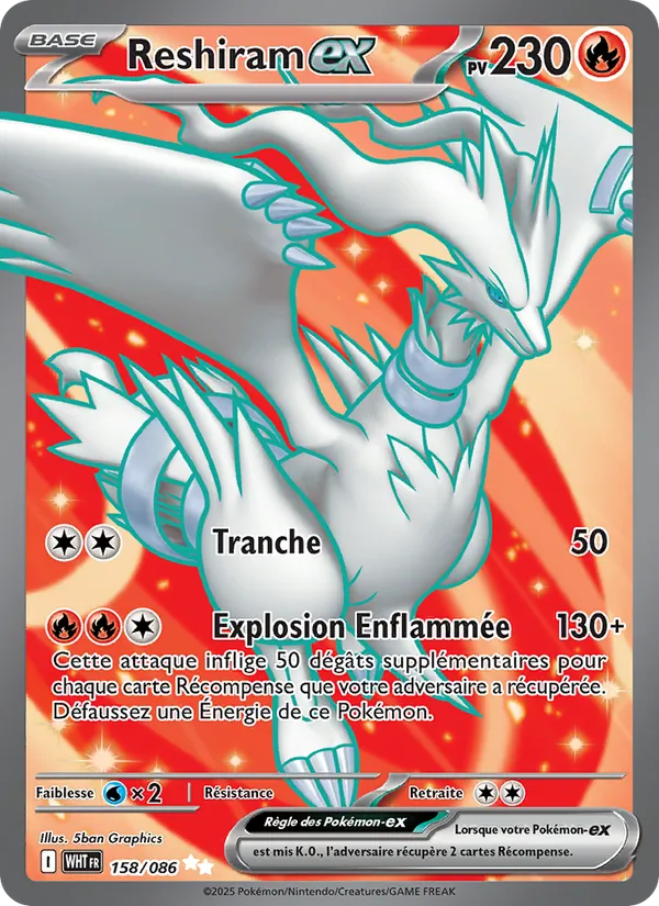 Carte Pokémon Reshiram-ex de l'extension Flamme Blanche